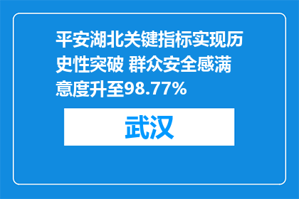 平安湖北关键指标实现历史性突破 群众安全感满意度升至98.77%